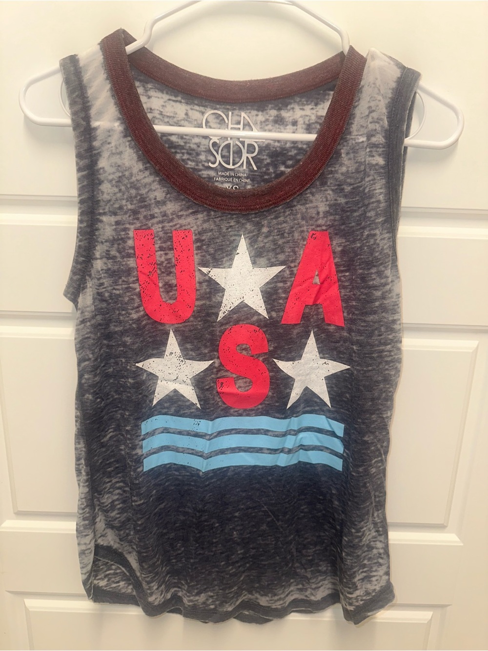 Chaser Blue Graphic Tank with Red USA Letters and Blue Stripes